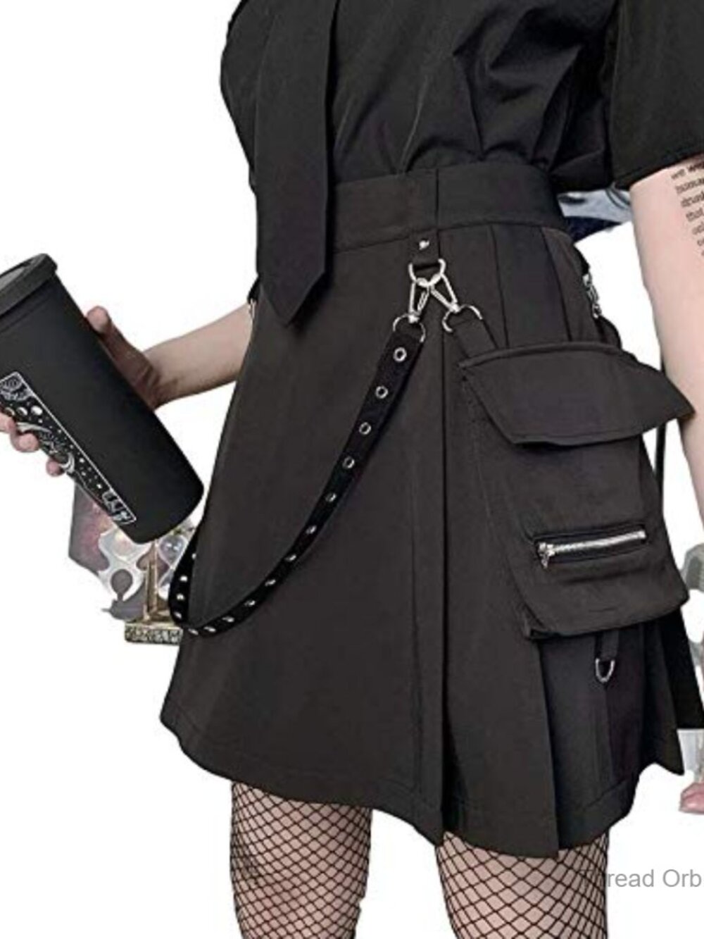 Punk Cargo Mini Skirt with Pockets, Polyester Spandex, High Rise, Regular Fit - Picture 2 of 7